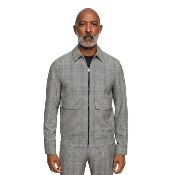 Men’s Jacket ZARA Grey Black Check Jacket Zip Up Collar Plaid Windbreaker Jacket - Picture 2 of 8